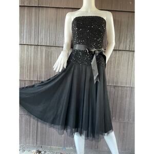 🔥Alexia Admor Y2K Strapless Sequins Tulle Glam Whimsigoth Babydoll Black Dress